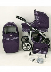 Carucior 2 in 1 Silver cu roti normale S46 (Violet cu Crengute) Kunert foto