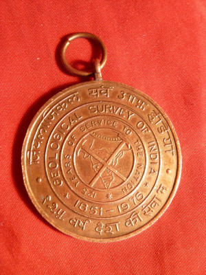 Medalie- 125 Ani - Cercetare Geologica India 1976 , bronz , d= 4 cm foto