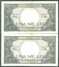 ROMANIA 1000 1.000 LEI 10 sept 1941 fond roz [2] serie consecutiva UNC pret/2b foto