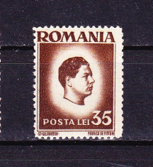 Timbre ROMANIA 1945/ 187 = EROARE - MIHAI I (uzuale) 35 lei EROARE DE DANTELARE 14,5 X 13,5 IN LOC DE 14,5 X 14.- MNH foto