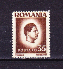 Timbre ROMANIA 1945/ 187 = MIHAI I (uzuale) 35 lei EROARE DE DANTELARE 14,5 X 13,5 IN LOC DE 14,5 X 14.- MNH foto