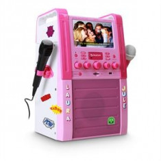 Auna KA8P, sistem karaoke, DVD player, USB, SD, MP3, 2 x microfon, un set de autocolante, roz foto