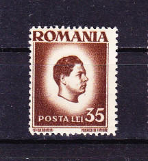 Timbre ROMANIA 1945/ 187 = MIHAI I (uzuale) 35 lei EROARE DE DANTELARE 14,5 X 13,5 IN LOC DE 14,5 X 14.- MNH foto