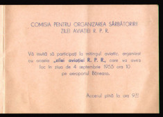1955 Invitatie Miting Ziua Aviatiei Aeroportul Baneasa, propaganda comunista foto