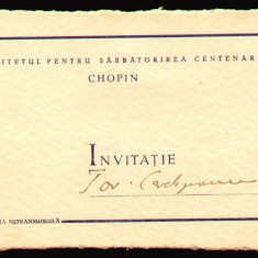 1949 Invitatie Concert simfonic festiv Centenarul Chopin cu autograf dirijor