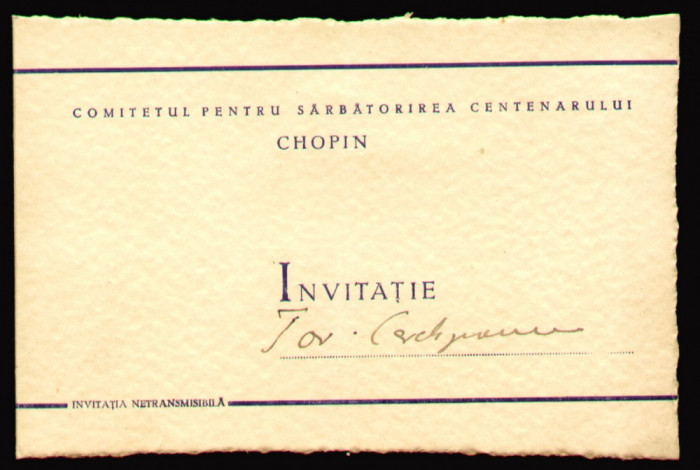 1949 Invitatie Concert simfonic festiv Centenarul Chopin cu autograf dirijor