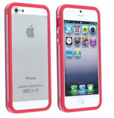 Bumper iphone 5 transparent cu margine rosu mat + folie ecran si cablu date cadou foto