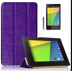 HUSA Google Nexus 7 2 II FHD mov purple subtire piele eco cu stand + folie ecran + stylus foto