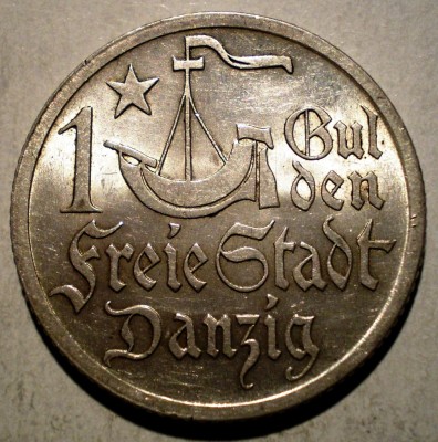 C.251 DANZIG 1 GULDEN 1923 XF/AUNC ARGINT 5g RARA foto