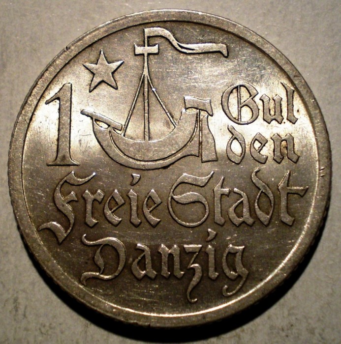 C.251 DANZIG 1 GULDEN 1923 XF/AUNC ARGINT 5g RARA