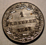 C.342 GERMANIA FRANKFURT 1 KREUZER 1842 AUNC ARGINT, Europa