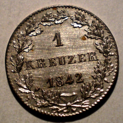 C.342 GERMANIA FRANKFURT 1 KREUZER 1842 AUNC ARGINT foto