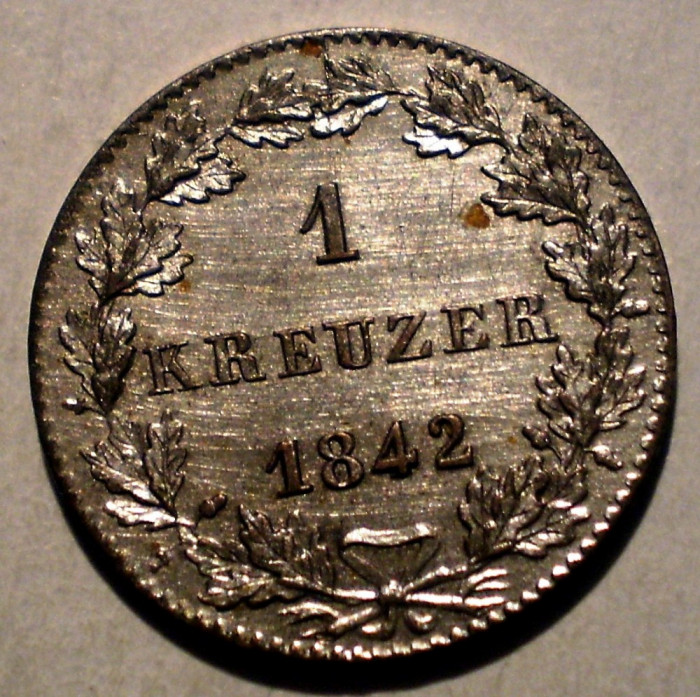 C.342 GERMANIA FRANKFURT 1 KREUZER 1842 AUNC ARGINT