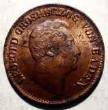C.382 GERMANIA LEOPOLD BADEN 1 KREUZER 1852 XF, Europa, Cupru-Nichel