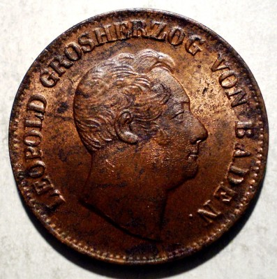 C.382 GERMANIA LEOPOLD BADEN 1 KREUZER 1852 XF foto