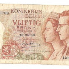Belgia 50 franci 1966, circulata, 20 roni