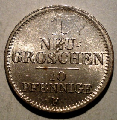 C.349 GERMANIA SAXONIA SAXONY 1 NEU GROSCHEN 1853 F AUNC ARGINT EROARE foto