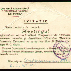 1949 Invitatie Miting Congres UTM, Saptamana Mondiala a Tineretului Democrat