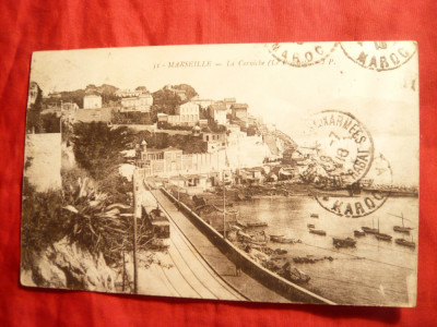 Ilustrata Marseille circulata cu Vigneta Reclama Huile D&amp;#039;Olive rotunda si dantelata , cu stampila A in cerc foto