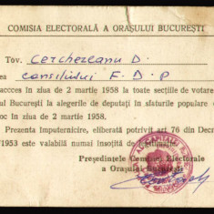 1958 Imputernicire electorala Frontul Democratiei Populare FDP alegeri Bucuresti