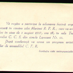 1957 Invitatie Adunare festiva de Ziua Marinei - Ministerul Fortelor Armate