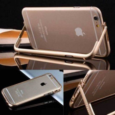 Bumper auriu din aluminiu functie suport pentru iphone 6 simplu si folie ecran cadou foto