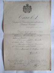 BREVET STEAUA ROMANIEI 18 MAI 1878:CAROL I,GENERAL AL.CERNAT SI M.KOGALNICEANU foto