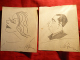 Set 5 Caricaturi in Creion ,semnate Mircea Iancu - subiect- Personalitati