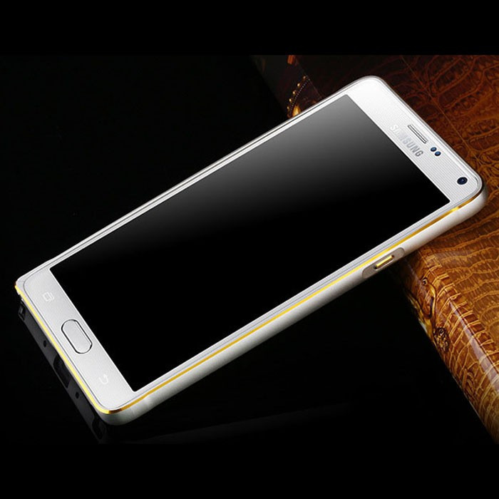 Bumper aluminiu argintiu margine aurie Samsung Galaxy Note 4 + folie ecran
