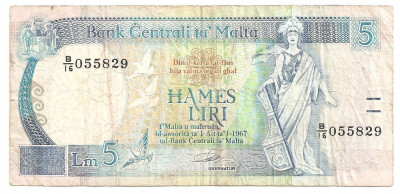 MALTA 5 LIRE 1967(1994) F foto