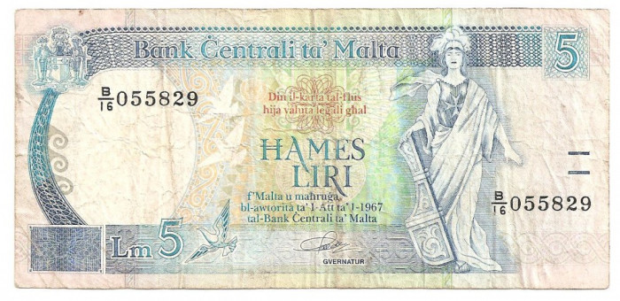 MALTA 5 LIRE 1967(1994) F