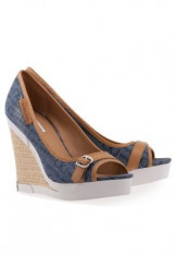 ********SANDALE PLATFORMA CALVIN KLEIN JEANS EDOLIE WEDGES WASHED CANVAS LOGO/VACHETTA, MARIMEA 35******* foto