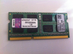 Placuta Ram Rami Laptop Kingston DDR3 4Gb - 1333Mhz PC3- 10600S kvr1333d3s9/4g foto