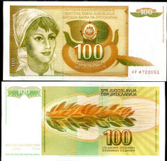 IUGOSLAVIA- 100 DINARI 1990- UNC!! foto