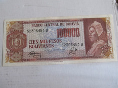 BOLIVIA 100 000 PESOS BOLIVIANOS / 1984. foto