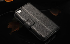 Husa / toc protectie piele iPhone 5, 5s lux, tip flip cover portofel, culoare - neagra - LIVRARE GRATUITA prin Posta la plata cu cardul foto