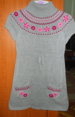 Rochita tip pulover gri cu flori roz pentru copii fetite 5 ani 110 cm foto