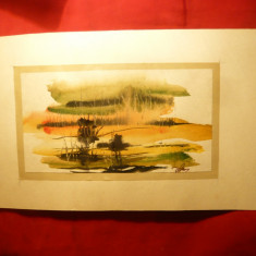 Acuarela - Peisaj - APUS -semnatura indescifrabila ,18,2 x 13 cm partea pictata