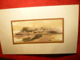 Acuarela - Dimineata in Delta -semnatura indescifrabila ,17,8 x 8,3 cm partea pictata