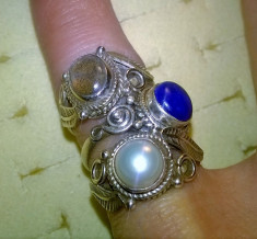 set!lot 3 inele argint 925 marimea 4.5, 4 cu lapis lazuli; perla si labradorit natural! ptr degetul mic; fetite ; picior foto
