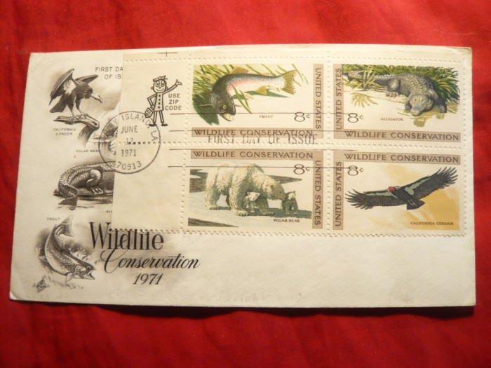 Plic FDC - Animale salbatice , pesti , 1971 -Bloc cu zip - piesa f. rara