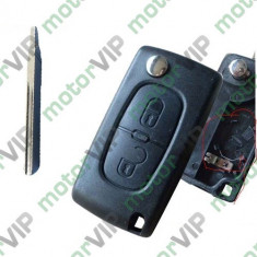 Carcasa cheie telecomanda 2 butoane, lamela cu canelura, cu suport baterie Peugeot 307, cod Crcs796 foto