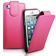 Carcasa Husa Roz Intens Flip Piele Toc Carte Apple iPhone5 iPhone 5 5s +Folie de Protectie foto