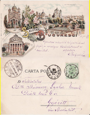 Salutari din Bucuresti - litografie 1899 foto