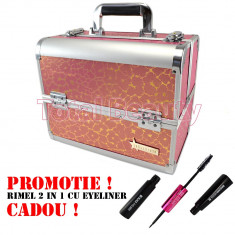 Geanta aluminium pentru cosmetica si manichiura Fraulein38 Pink Gold + CADOU foto