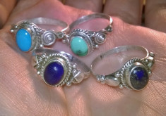 set!lot 4 inele argint 925 marimea 6.3 si 5.5 cu pietre naturale oval cut caboson: turcoaz si lapis lazuli! foto