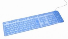 Tastatura Gembird KB-109FEL1-BL-US, iluminata, flexibila, USB/ PS2, albastra foto