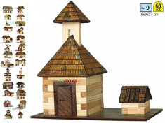 Set casuta din lemn Clopotnita si fantana eco walachia bell tower lego wood foto