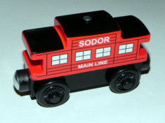 Wooden trenulet Thomas - SODOR LINE CABOOSE RED vagon din lemn cu magnet - NOU foto