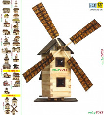 Set constructie din lemn Moara de Vant jucarie eco walachia windmill lego wood foto